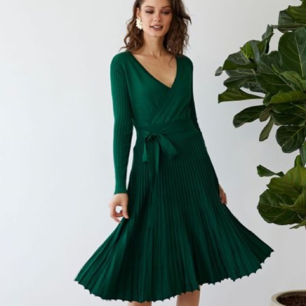CHICWISH KNITTED DRESS IN EMERALD GREEN